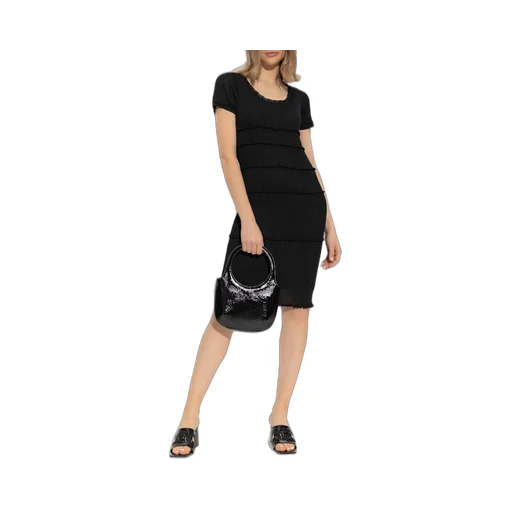 Short-Sleeved Midi Ribbed Dress
