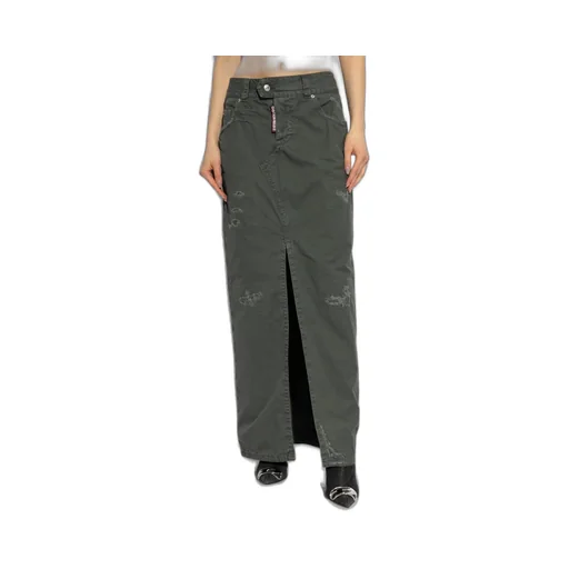 Slit-Detailed Distressed Maxi Skirt
