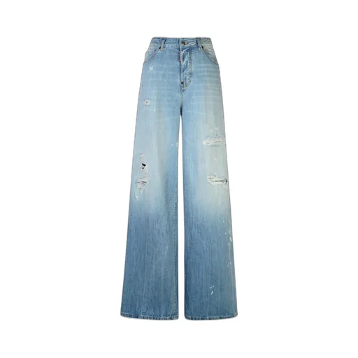 Logo-Patch Distressed Wide-Leg Jeans