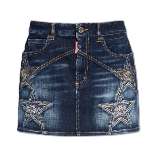 Star-Studded Embellished Denim Mini Skirt