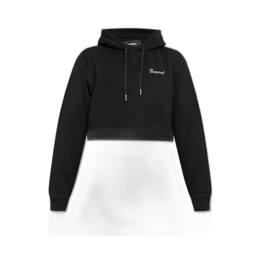 Logo Detailed Cropped Drawstring Hoodie