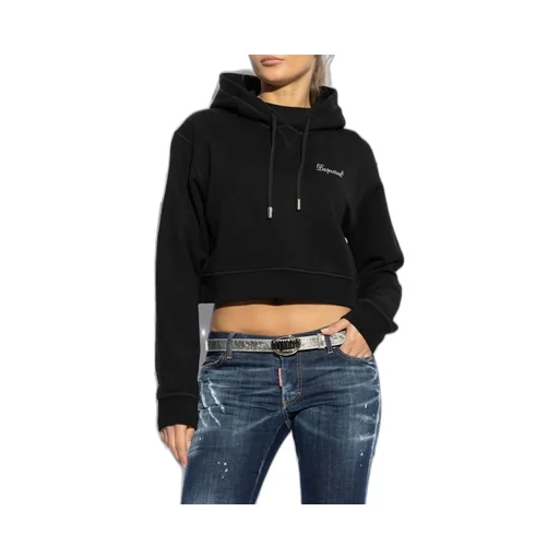 Logo Detailed Cropped Drawstring Hoodie