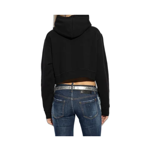 Logo Detailed Cropped Drawstring Hoodie