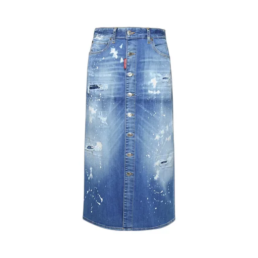 Distressed Denim Midi Skirt