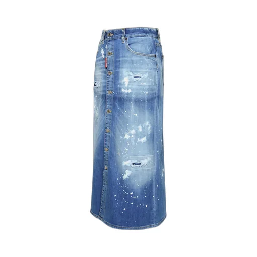 Distressed Denim Midi Skirt