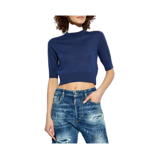 D2 Logo Embroidered Cropped Knit Top