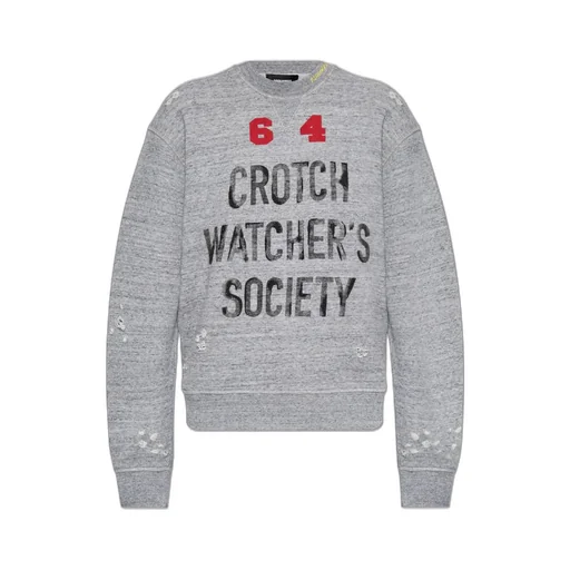 Slogan Printed Crewneck Distressed Sweatshirt