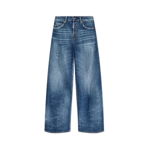 Distressed Wide-Leg Denim Jeans