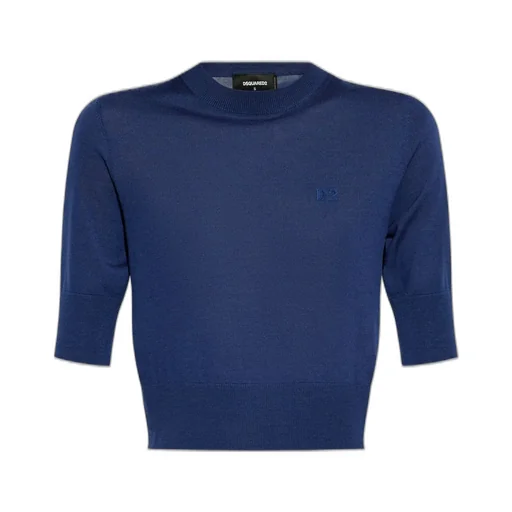 D2 Logo Embroidered Cropped Knit Top