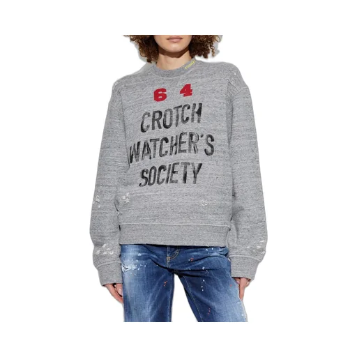 Slogan Printed Crewneck Distressed Sweatshirt
