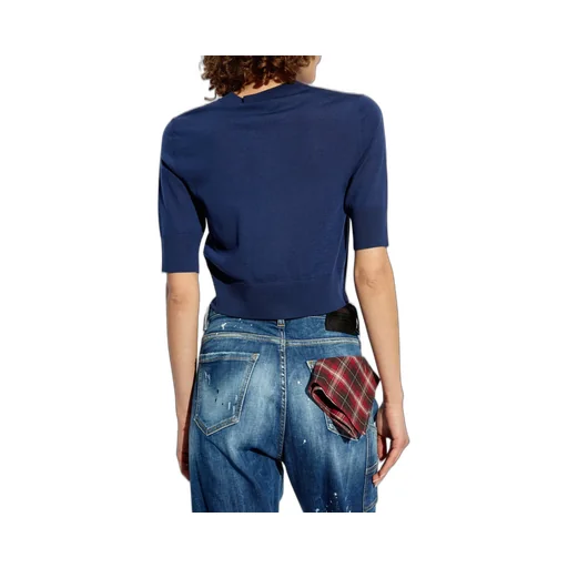 D2 Logo Embroidered Cropped Knit Top