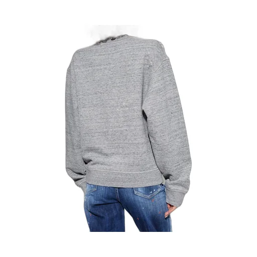 Slogan Printed Crewneck Distressed Sweatshirt
