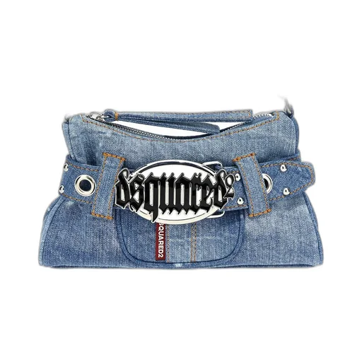 Gothic Logo Plaque Denim Shoulder Bag