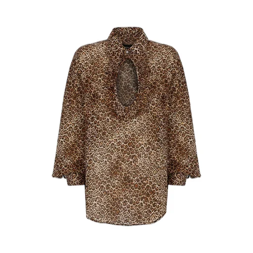 Leopard Printed Curved Hem Shirt