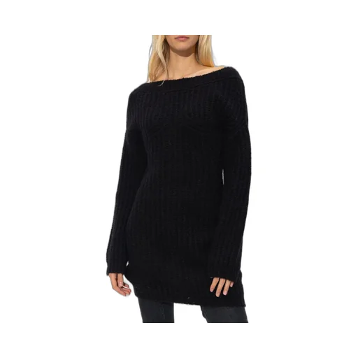 Off-Shoulder Long-Sleeved Knitted Dress