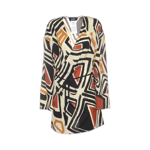 Geometric Printed Mini Wrap Dress