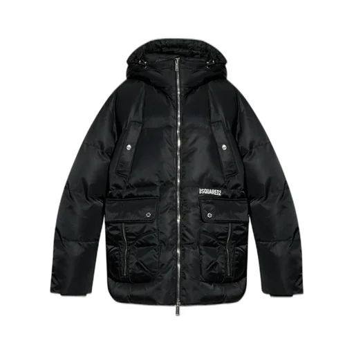 Logo Printed Quilted Hooded Down Coat