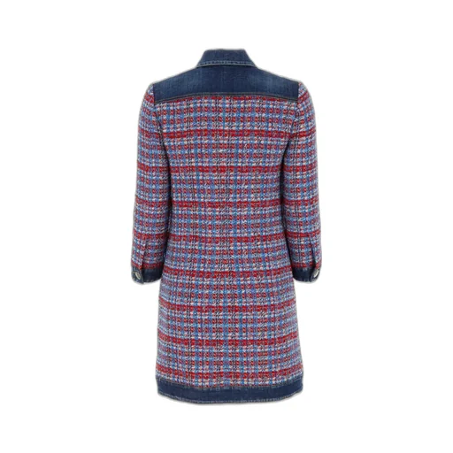 Panelled Tweed Buttoned Denim Mini Dress