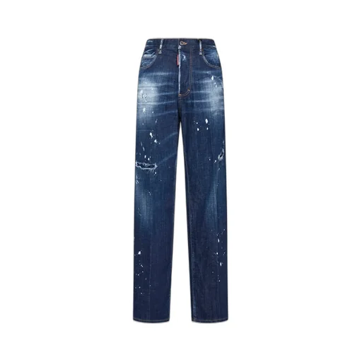 Logo Patch Straight-Leg Distressed Jeans