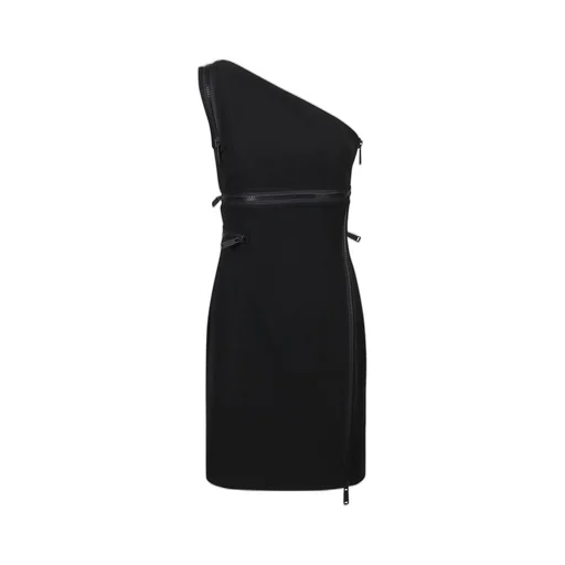 One-Shoulder Zip-Detailed Sleeveless Mini Dress