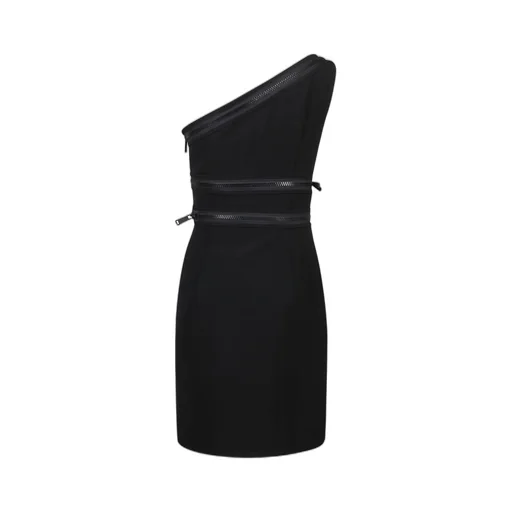 One-Shoulder Zip-Detailed Sleeveless Mini Dress