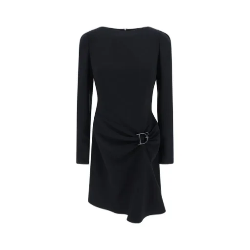 Logo-Plaque Long Sleeved Draped Dress