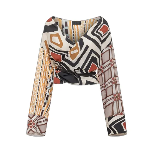 Geometric-Printed V-Neck Blouse
