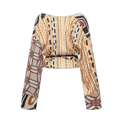 Geometric-Printed V-Neck Blouse
