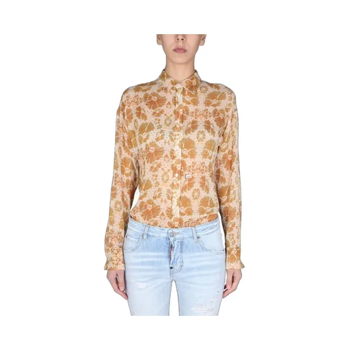 Woven Floral Print Long-Sleeved Shirt