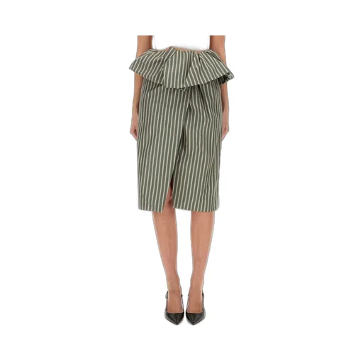 Ruffled Pinstriped Midi Skirt