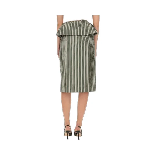 Ruffled Pinstriped Midi Skirt