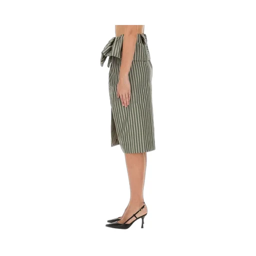Ruffled Pinstriped Midi Skirt