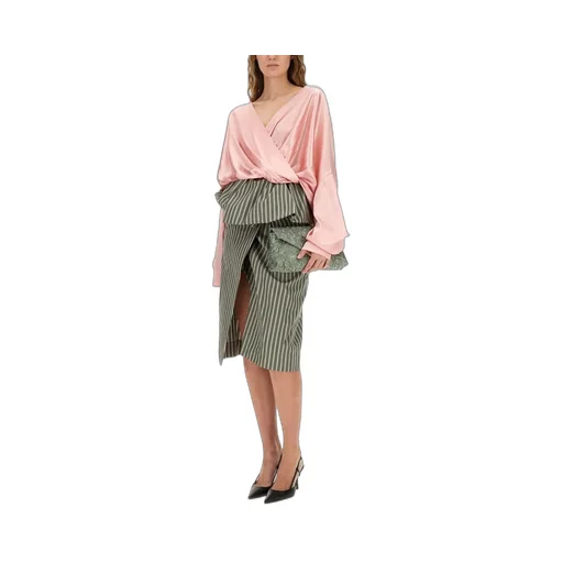 Ruffled Pinstriped Midi Skirt