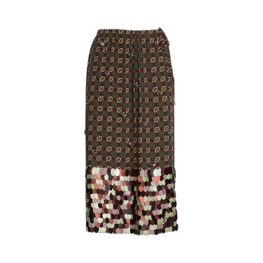 Sequin-Embellished Printed Midi Skirt
