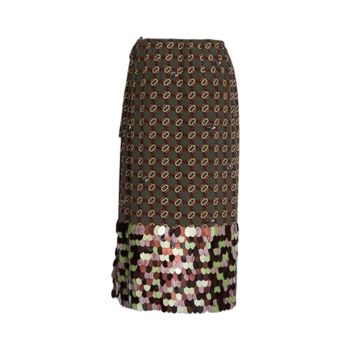 Sequin-Embellished Printed Midi Skirt