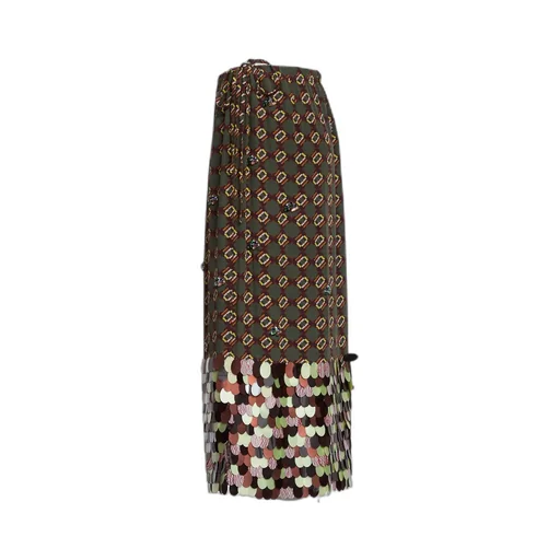 Sequin-Embellished Printed Midi Skirt