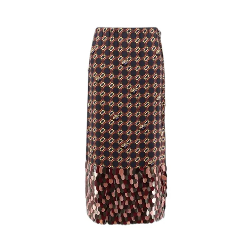 Sequin-Embellished Printed Midi Skirt