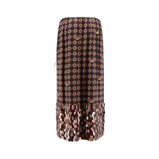 Sequin-Embellished Printed Midi Skirt