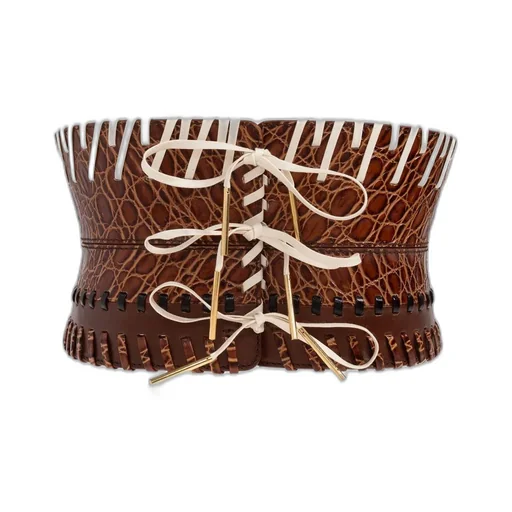 Whipstitch Embellished Lace-Up Belt
