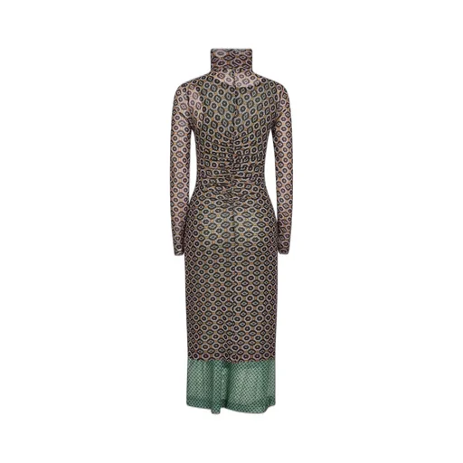 High-Neck Long-Sleeved Gathered Dress