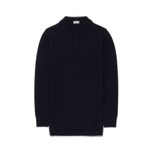 Ribbed Trim Knitted Polo Top