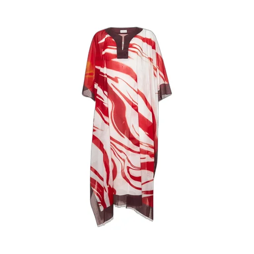 Abstract-Print V-Neck Midi Dress