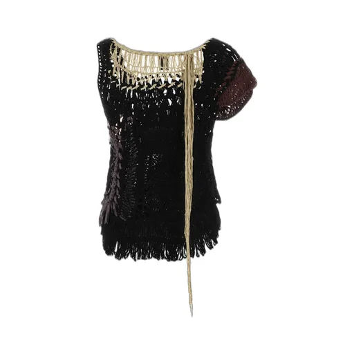Draped Crochet Asymmetric Knit Top