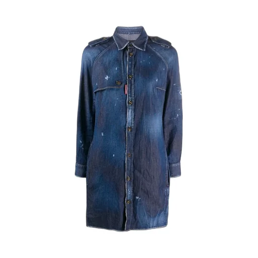 Distressed Button-Up Denim Shirt Dress