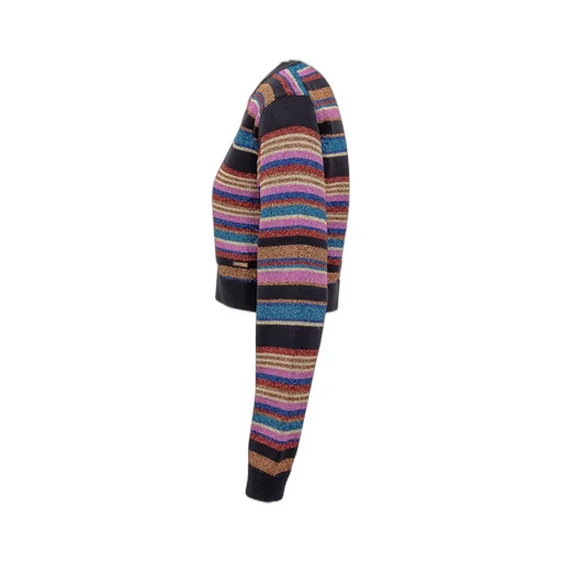 Striped Button Up Crewneck Cardigan