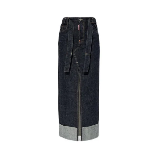 Belted Denim Maxi Skirt