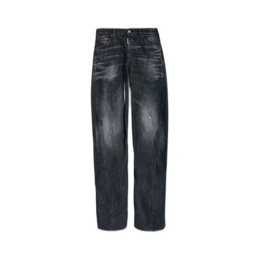 Washed Distressed Tapered Jeans