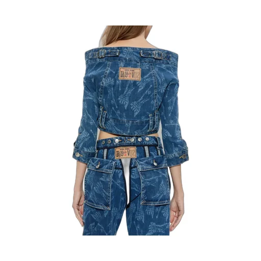 X Vaquera Off-Shoulder Cropped Denim Jacket