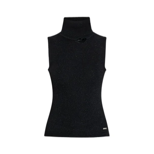 High-Neck Ribbed-Knit Sleeveless Top