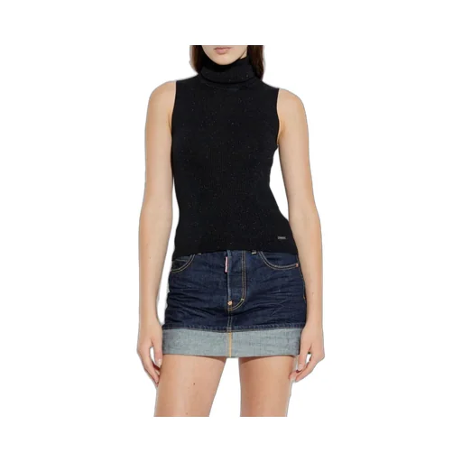 High-Neck Ribbed-Knit Sleeveless Top